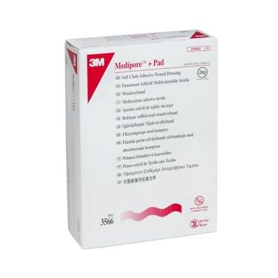 3M 3566 - 3M Medipore +Pad Soft Cloth Adhesive Wound Dressing 3566, Dressing size 3-1/2 inch x 4 inch (9cm x 10cm), Pad size 1-3/4 inch x 2-3/8 inch, BX/25