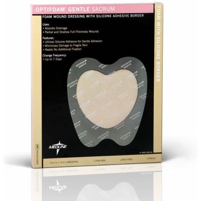 Medline MSC20109EP - OptiFoam Gentle Foam Dressing w/ Silicone Adh Face and Border Sacrum 25cm x 23cm, BX/5