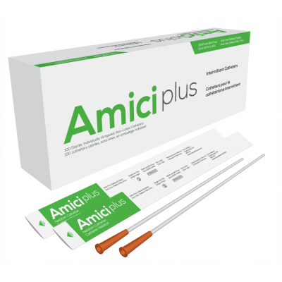 Amici 5916 - AMICI Plus 16" Male Nelaton Intermittent Catheters, 16 Fr., Smooth Low-Profile Eyelets, Latex Free, DEHP & BpA Free PVC, BX 100