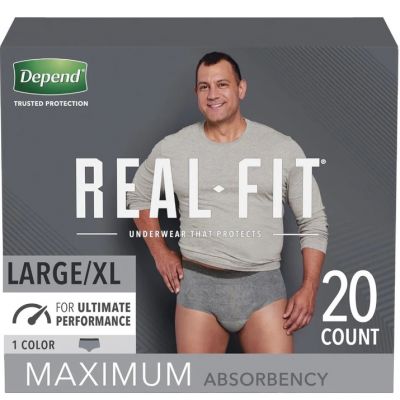 Depend 50979 - Depend Real Fit Incontinence Underwear for Men, Maximum Absorbency, Grey, L/XL, PK 20