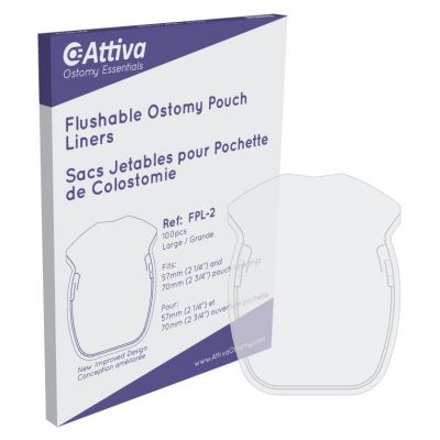 Attiva Ostomy Essentials FPL-2 - Attiva Flushable Ostomy Pouch Liners with New Enhanced Design, Large Size for Pouch Openings 57mm and larger, BX 100