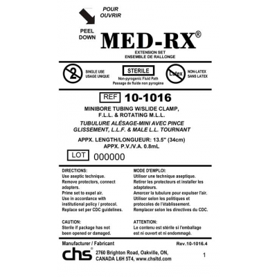 Med-RX 10-1016 - Tube Set, Mini Bore, Slide Clamp, 13.5 inch (34cm), CS 50