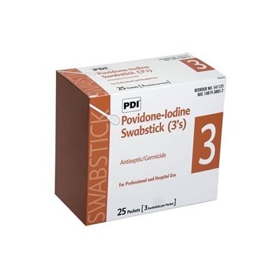 PDI S42325 - P.D.I. Povidone-Iodine Swabsticks, Antiseptic-25Pkg3 Swabs (75 Swabs per box), BX 25Pkgs3